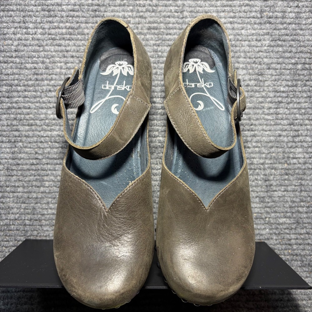 Dansko Neci Olive Green Leather Mary Jane Clog Heels Studded Size 38 - Picture 5 of 10